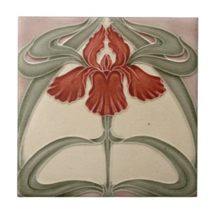 De Cerâmica Azulejo cerâmico - Iris Art Nouveau Floral Orange