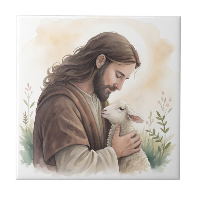 De Cerâmica Azulejo cerâmico Jesus e Lamb (Frente)