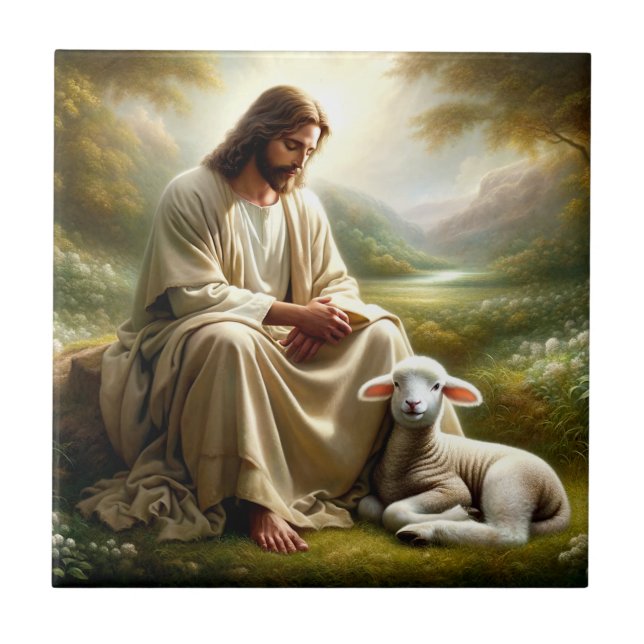 De Cerâmica Azulejo cerâmico Jesus e Lamb (Frente)