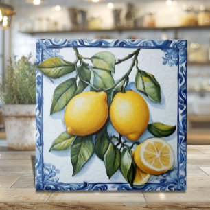 De Cerâmica Azulejo Cerâmico Limão com Borda Azul Clássica