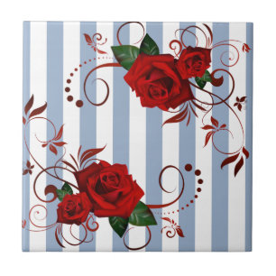 De Cerâmica Azulejo Cerâmico Listras Azuis e Brancas Floral Ro
