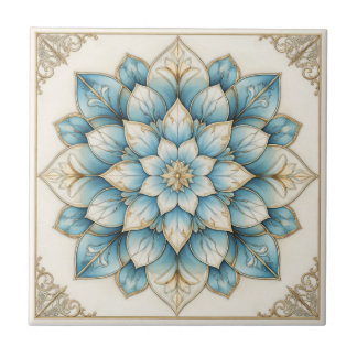De Cerâmica Azulejo Cerâmico Mandala Floral Dourado Azul Elega