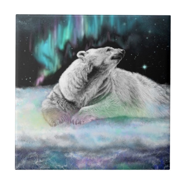 De Cerâmica Azulejo Cerâmico Noturno Polar Bear - Pintura (Frente)