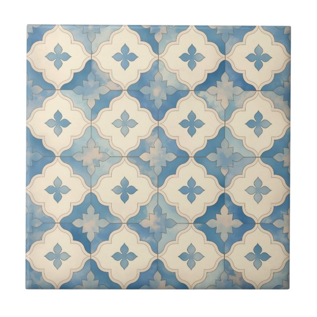 De Cerâmica Azulejo cerâmico Ornamentado azul e bege (Frente)