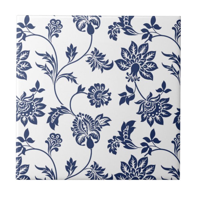 De Cerâmica Azulejo cerâmico - Padrão Floral Azul e Branco (Frente)