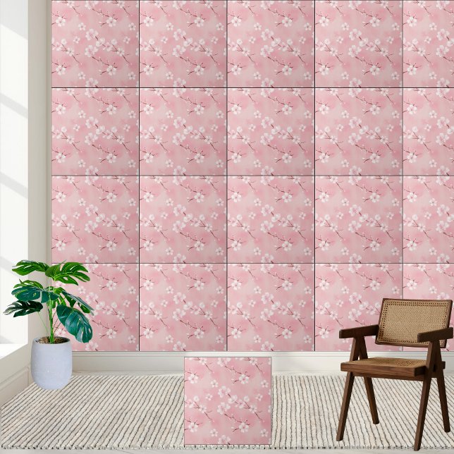De Cerâmica Azulejo cerâmico Pink Cherry Blossom (Pink Cherry Blossom Pattern Ceramic Tile)