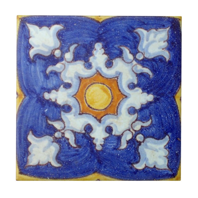 De Cerâmica Azulejo cerâmico pintado à mão com Blues e amarelo (Frente)