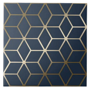 De Cerâmica Azulejo cerâmico - Prata Geométrica e Azul/Cinza