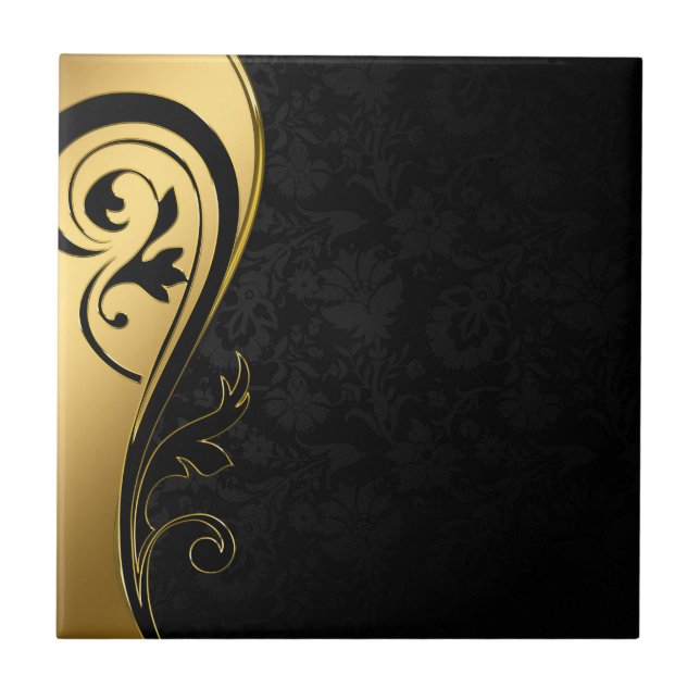 De Cerâmica Azulejo cerâmico preto e ouro-elegância (Frente)