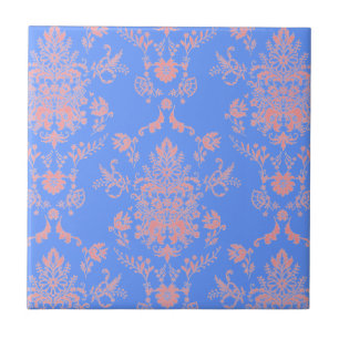 De Cerâmica Azulejo cerâmico rosa e azul Damasco