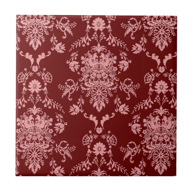 De Cerâmica Azulejo cerâmico Rosa e Maroon Damask (Frente)