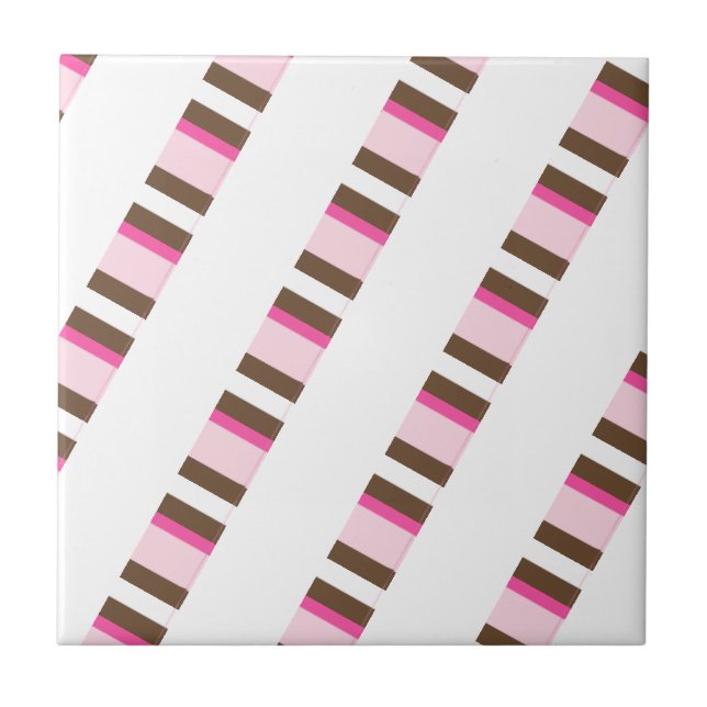 De Cerâmica Azulejo Cerâmico Rosa Marrom Branco Listrado (Frente)