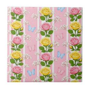 De Cerâmica Azulejo Cerâmico Rosas Rosa e Amarela Faixa Floral