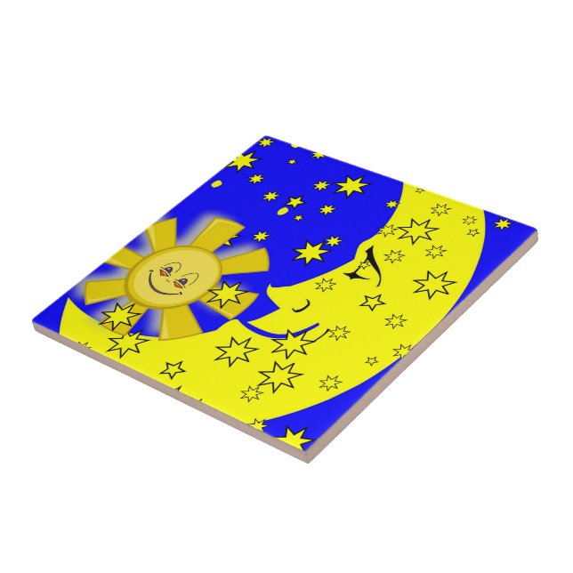 De Cerâmica Azulejo cerâmico Sol Lua Amarelo Estrelas Azul (Lateral)