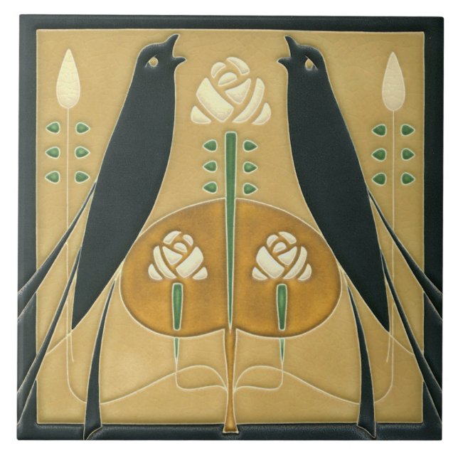 De Cerâmica Azulejo cerâmico - Songbird Art Nouveau Floral (Frente)