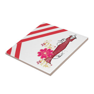 De Cerâmica Azulejo cerâmico - Stripe Vermelho e Branco - Vint