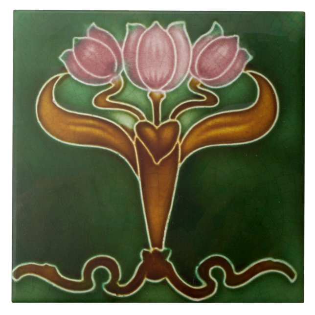 De Cerâmica Azulejo cerâmico - Três Tulipas Rosa (Frente)