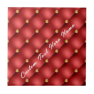 De Cerâmica Azulejo cerâmico vermelho e Dourado com texto pers