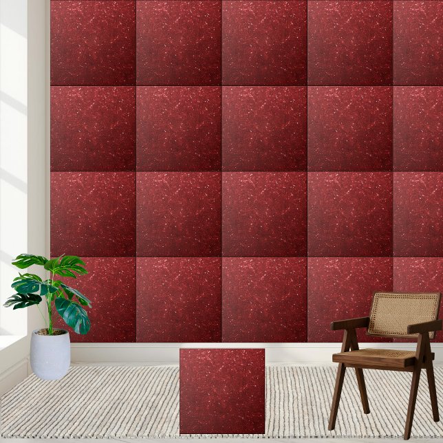 De Cerâmica Azulejo cerâmico vibrante com cinzas volantes quic (Vibrant Chic Red Sparkling Glitter Ceramic Tile)
