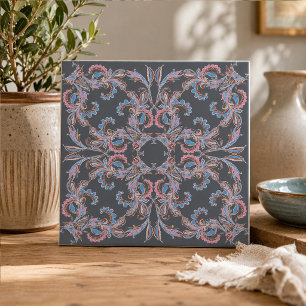 De Cerâmica Azulejo Cerâmico Vintage Paisley em Azul Ardósia e