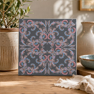 De Cerâmica Azulejo Cerâmico Vintage Paisley em Azul Ardósia e