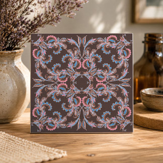 De Cerâmica Azulejo Cerâmico Vintage Paisley Scroll em Azul Po
