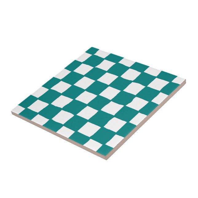 De Cerâmica azulejo checkered do teste padrão (cerceta) (Lateral)