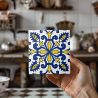 Azulejo Clássico Decorativo Azul Amarelo