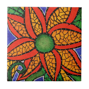De Cerâmica Azulejo colorido brilhante da arte da flor
