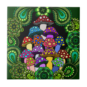 De Cerâmica Azulejo colorido dos cogumelos