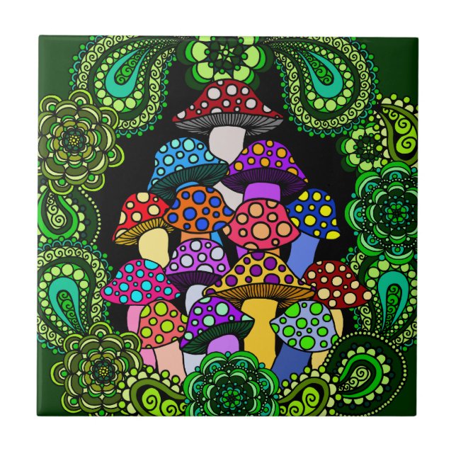 De Cerâmica Azulejo colorido dos cogumelos (Frente)
