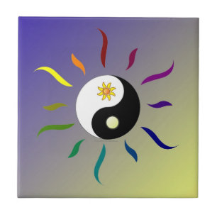 De Cerâmica Azulejo Colorido Yin Yang Sol Lua