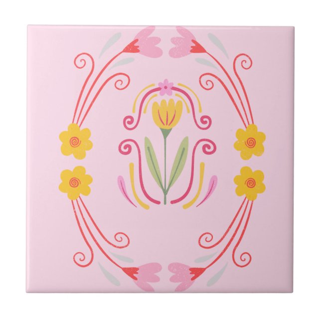 De Cerâmica Azulejo com acento rosa (Frente)