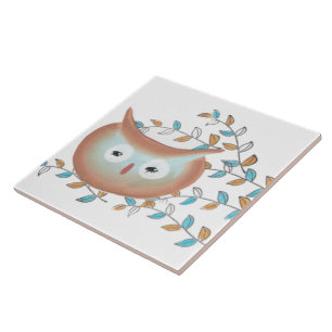 De Cerâmica Azulejo com coruja em Aqua & Brown