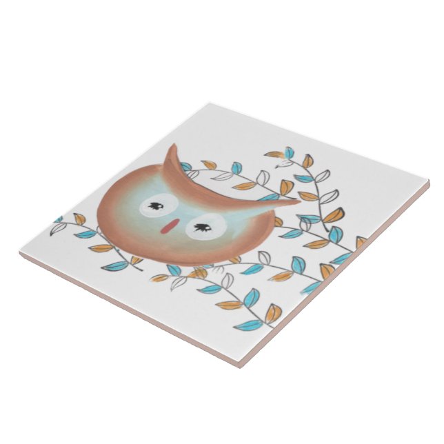 De Cerâmica Azulejo com coruja em Aqua & Brown (Lateral)