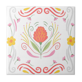 De Cerâmica Azulejo com destaque floral rosa