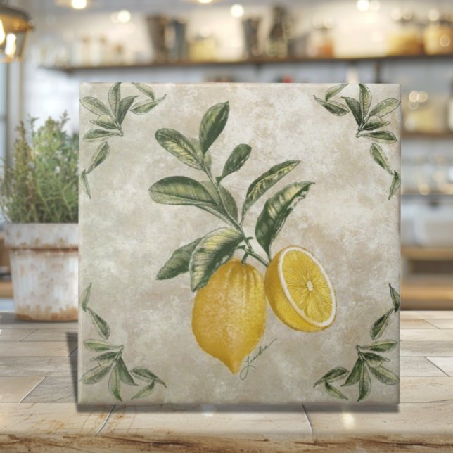 De Cerâmica Azulejo com Limões Antigos (Rustic Vintage Italian Lemons Ceramic Tile)