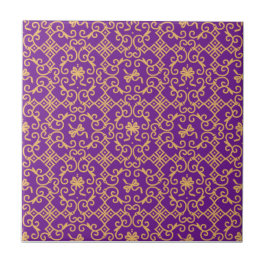 De Cerâmica Azulejo com Padrão Dourado e Fundo Roxo