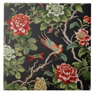 De Cerâmica azulejo com padrão floral vermelho e verde chinês