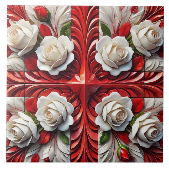 De Cerâmica Azulejo com Rosas Ingleses Design (Frente)
