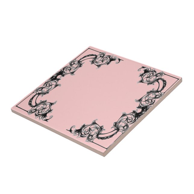 DE CERÂMICA  AZULEJO COR-DE-ROSA PRETO E BRANCO FLORAL DO (Lateral)