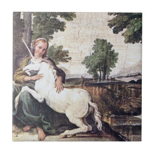 De Cerâmica Azulejo da donzela e do unicórnio por Domenichino