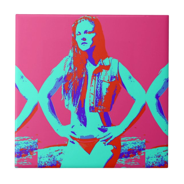 De Cerâmica azulejo da menina ruiva bikini (Frente)