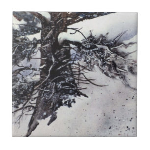 De Cerâmica Azulejo da paisagem do pinheiro com neve