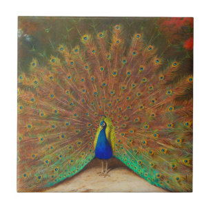 De Cerâmica Azulejo da pintura do pavão do vintage