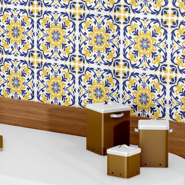 De Cerâmica Azulejo Decor Elegante Azulejo Amarelo Azulejo (Blue Yellow Spanish Azulejo Decor Modern Elegant Ceramic Tile)