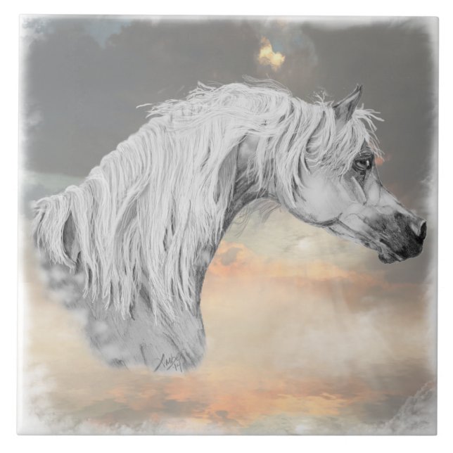 De Cerâmica Azulejo Decorativo do Cavalo Árabe (Frente)