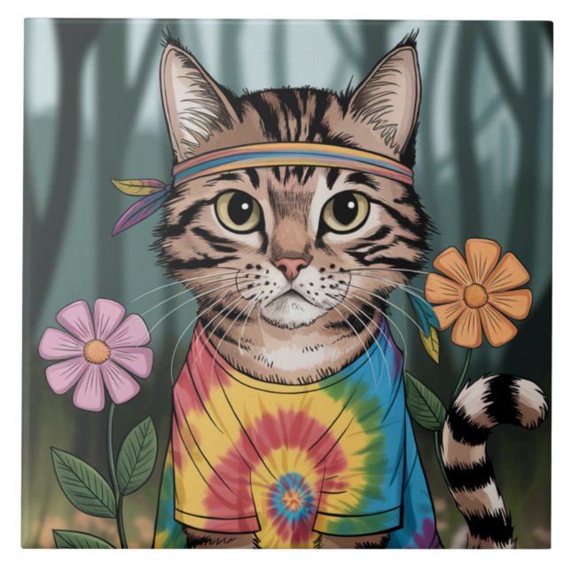 De Cerâmica Azulejo Decorativo Tabby Peace Cat (Frente)