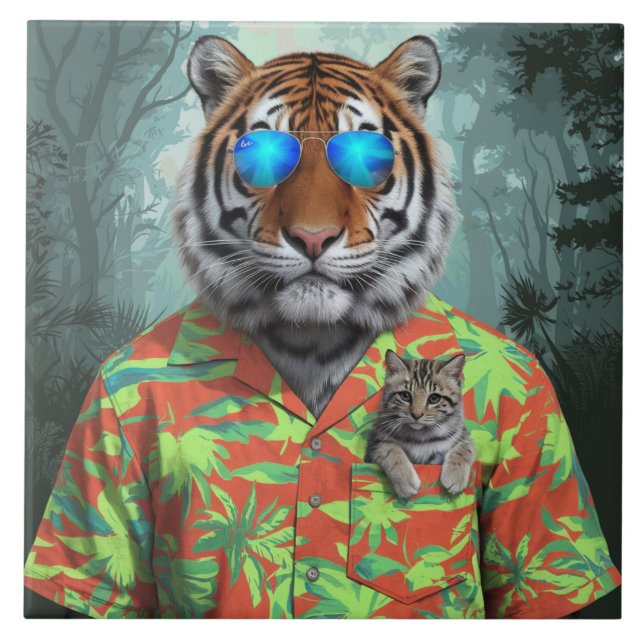De Cerâmica Azulejo Decorativo Tiger e Tabby (Frente)