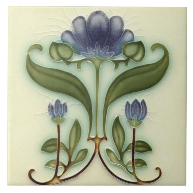 De Cerâmica Azulejo - Desenho Floral Art Nouveau (Frente)